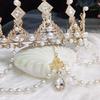 Baroque Gold Wedding Crown Pearl Bride Tiara Leaves Crown and Tiara Crystal Bridal Headpieces for Women and Young Girls