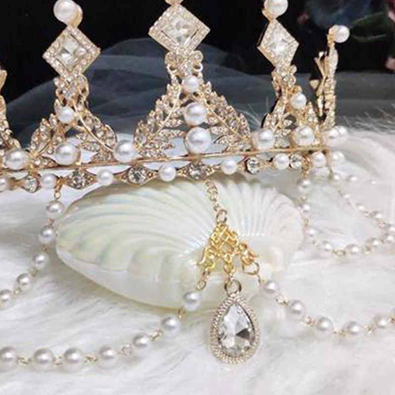 Baroque Gold Wedding Crown Pearl Bride Tiara Leaves Crown and Tiara Crystal Bridal Headpieces for Women and Young Girls
