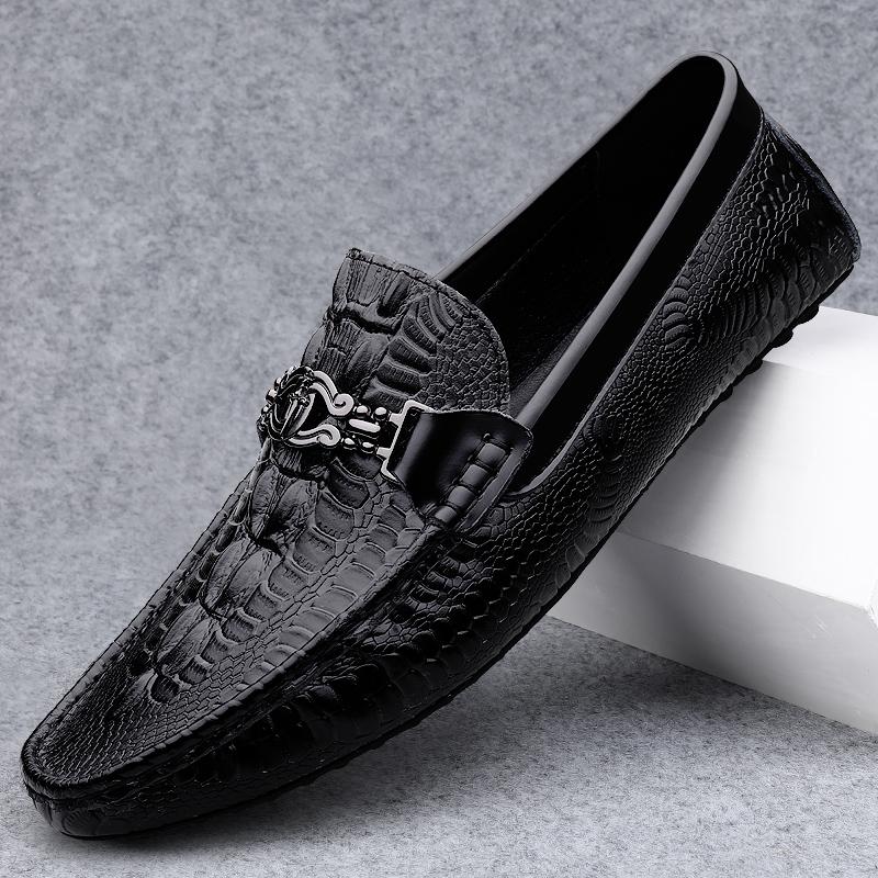 FashionGenuine Leather Men Casual Shoes Spring Summer Men Driving Footwear Leisure Walk Loafers Black Brown Slip On Flat Business Shoes