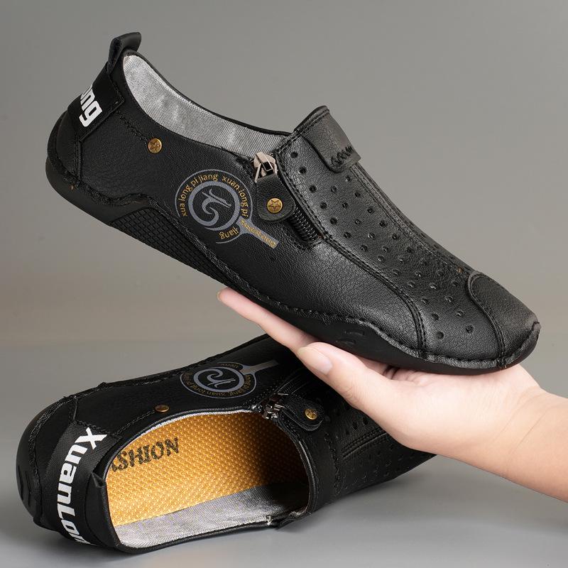 Spring/Summer 2024 Men's Large Size Casual Leather Shoes with Octopus Zipper - Korean Style