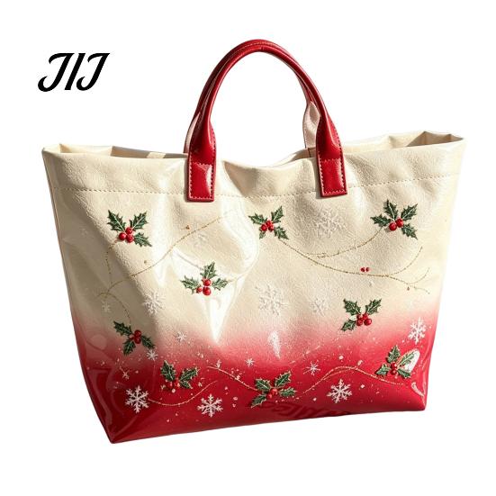 Christmas Theme Travel Bag PVC Tote for Women, Waterproof Spacious Plastic Handbag, Holiday Seasonal Handbag Large Top Handle Shopping, Beach, Travel,