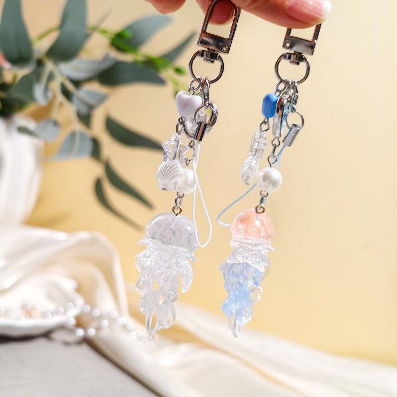 Ocean Theme Elegant Jellyfish Pendant Keychain Durable Metal Bag Phone Charm for Women Daily Gift