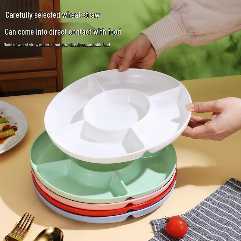 Wheat Straw 5-Section Snack and Fruit Platter for Living Room or Dining Table