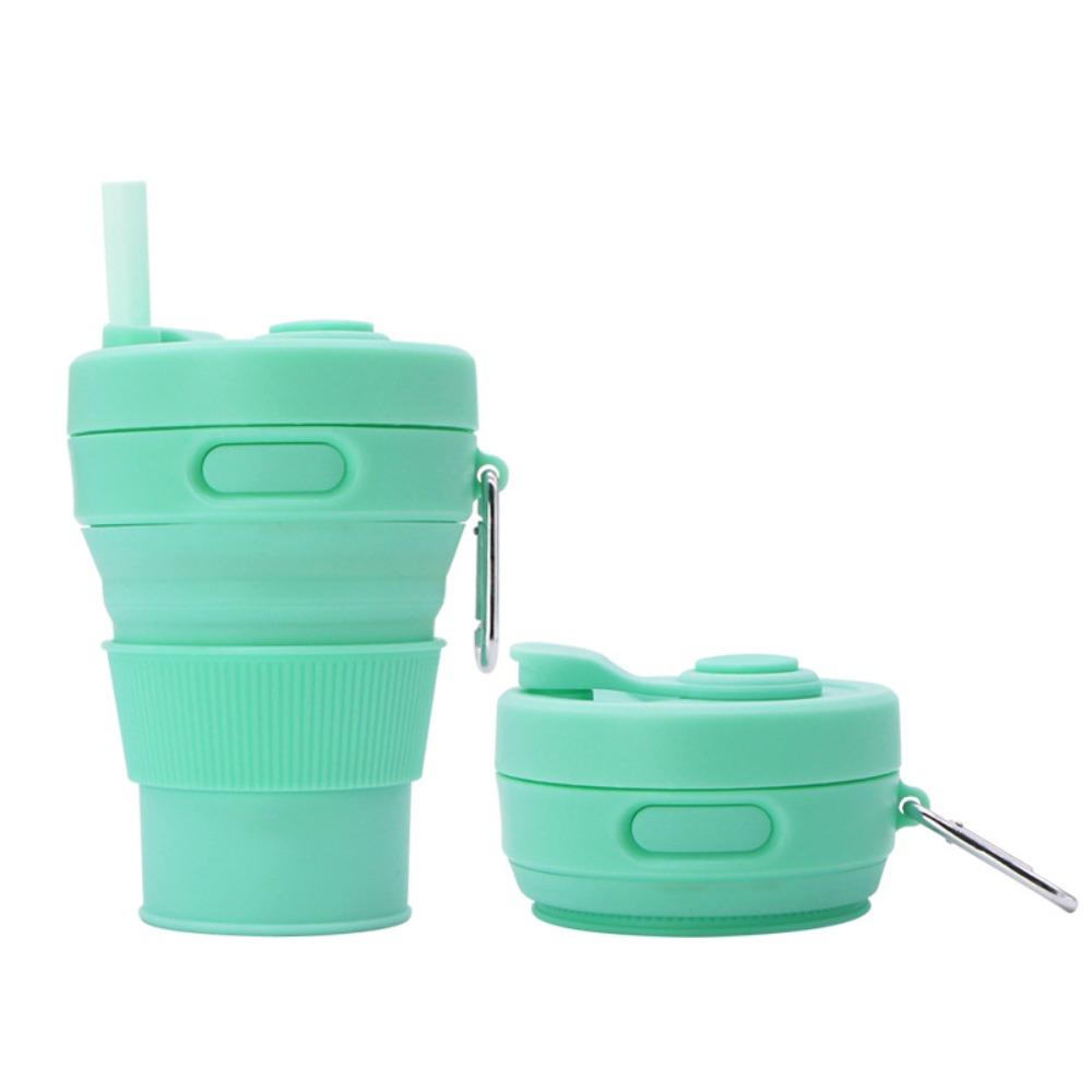 450ml Silicone Folding Straw Cup Space Saving High Temperature Resistant Retractable Cup with Buckle Leakproof Collapsible Cup
