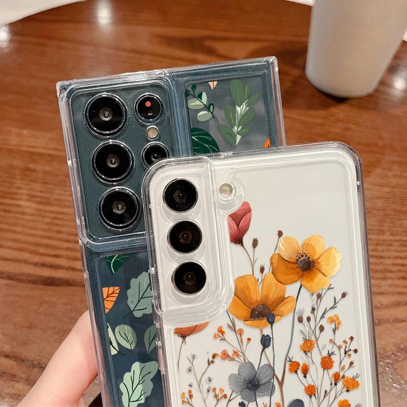 Coque en silicone avec motif de feuille d'érable et de peinture à l'huile pour Samsung Galaxy S24, S23 Ultra, S21FE, A35, A55, A54, A52, étui antichoc transparent