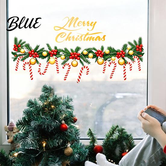 Versatile Home Party Decorations Merry Christmas Window Clings Cute Garland Stickers with Candy Canes Balls Berries Clings Decals for Glass,