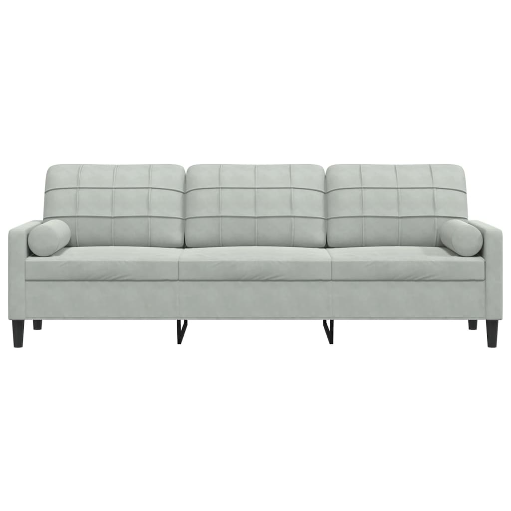3 Seater Sofa with Decorative Cushions Light Grey 210 cm Velvet