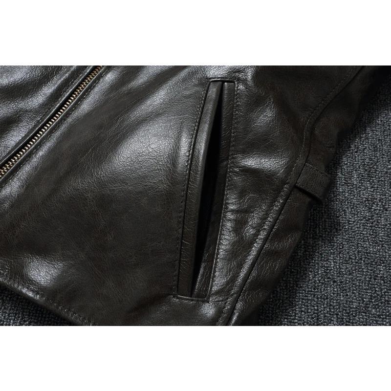 Chinese Size Genuine Cow Mens Leather Jacket Men Jackets Slim Gray Brown Stand Collar Jacket For Men Spring Autumn