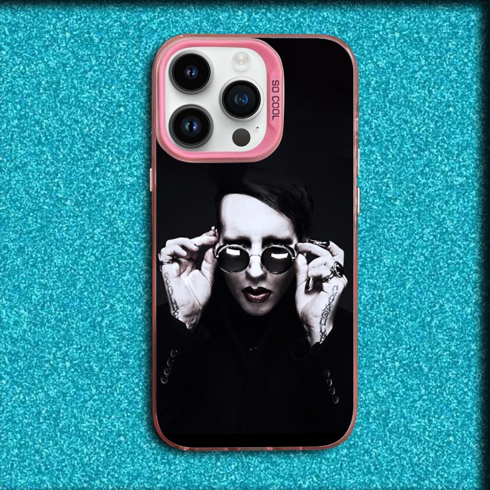 Singer M-Marilyn Manson Phone Case For iPhone 16,15,14,13,12,11,Mini,Pro,MAX Pink Matte Silicone Cover