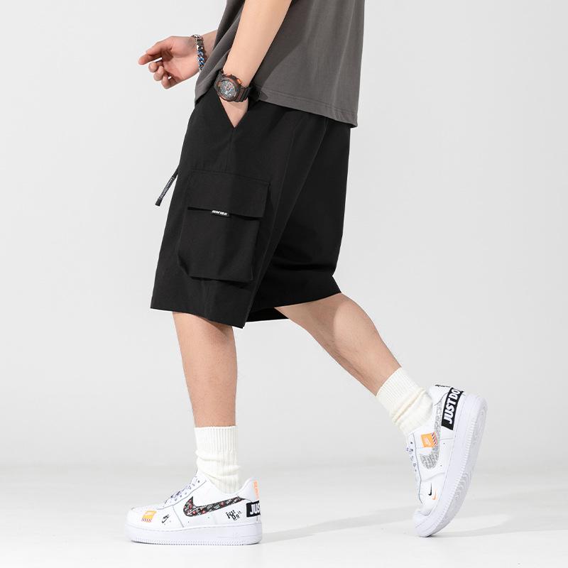 Herren Sommer Shorts mit Schnallengürtel im japanischen Stil, lockere, lässige, knielange kurze Hose