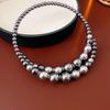Retro Clavicle Chain Grey Choker Europe America Style Glass Pearl Openning Necklace  Birthday