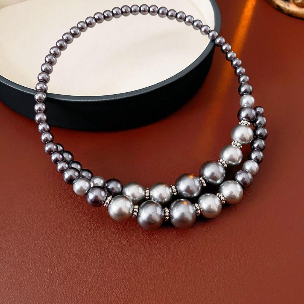Retro Clavicle Chain Grey Choker Europe America Style Glass Pearl Openning Necklace  Birthday