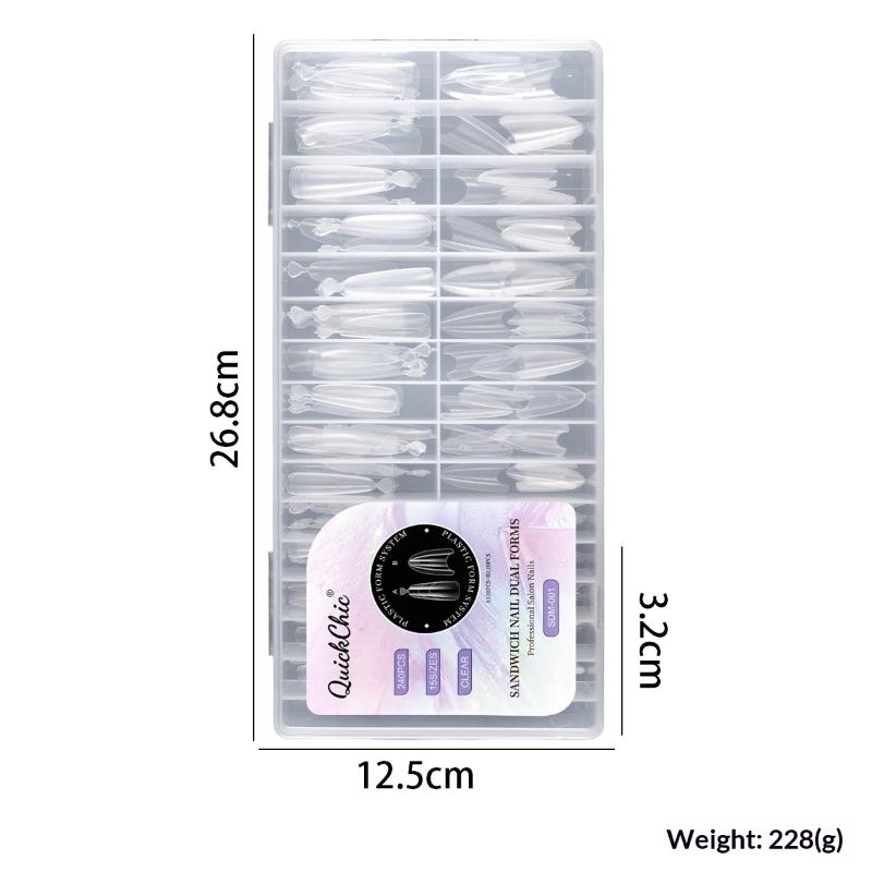 240Pcs Clear Dual Forms Nail Mold Sets Full Cover False Nail Tips Poly Nail Gel Mold Reusable Nail Top Form