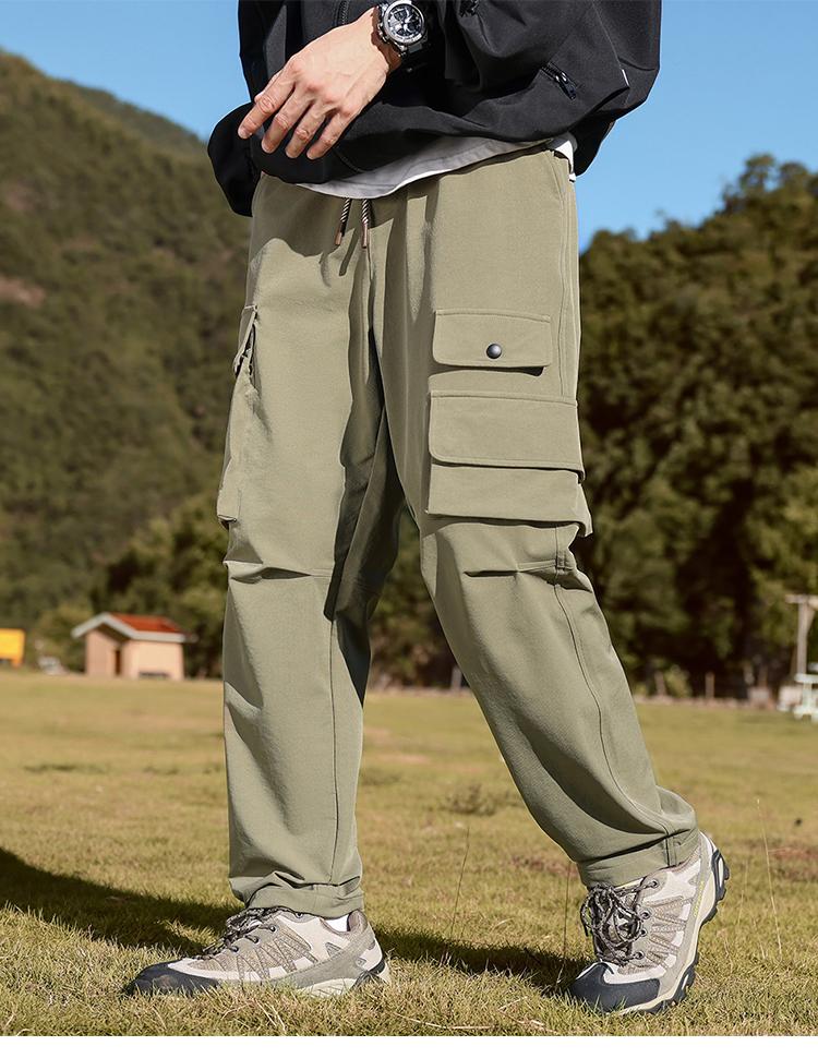 Retro Functional Outdoor Workwear, Mountain Style Paratrooper Pants, Tapered Sport Men's Casual Pants