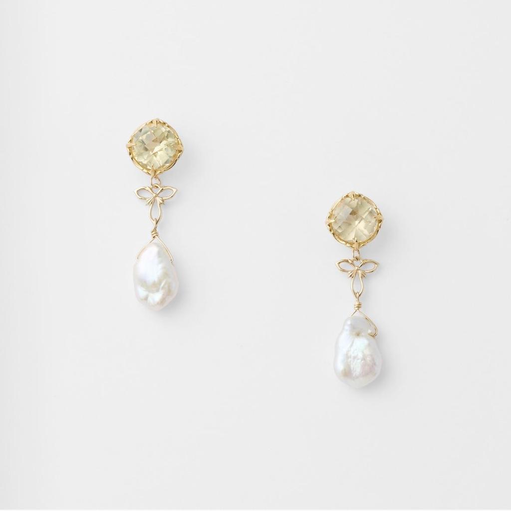 Japanese-Style Retro Minimalist Lemon Crystal and Natural Pearl Drop Earrings, 925 Silver Gold-Plated