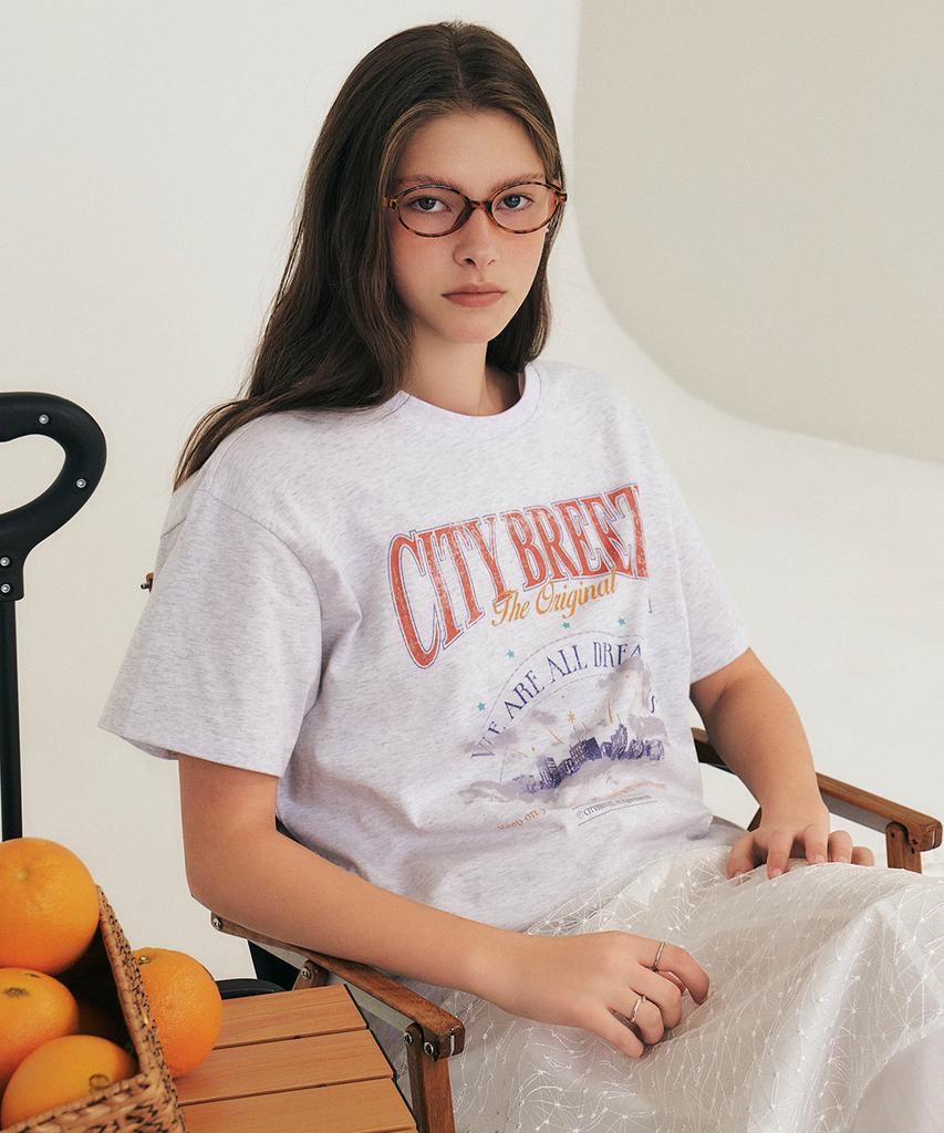 CITYBREEZE Cloudy City Artwork Short Sleeve T-Shirt_Melange White