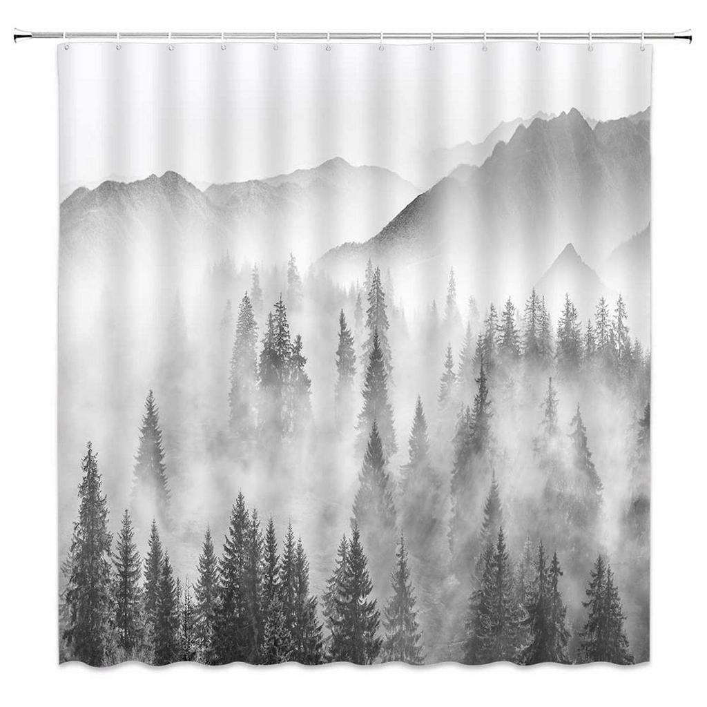 Misty Forest Woodland Shower Curtains Nature Shower Curtain Fall Shower Curtain Waterproof Polyester Fabric Home Decor with Hook
