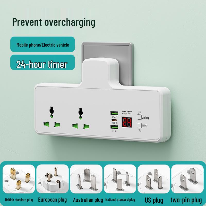International Smart Timer Socket with Overcharge Protection (Hong Kong, Israel, South Korea, Russia, Europe, Australia Compatible).