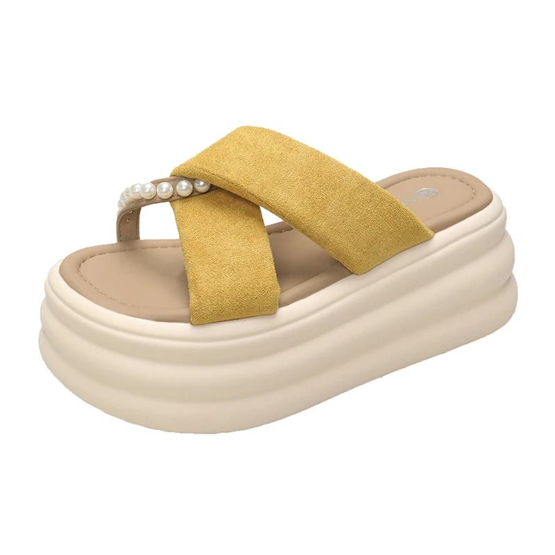 8CM NEW Heels Wedge Slides Sandals Women Casual Outdoor Slippers Female Summer Non Slip Beach Slipper Walking Chunky Shoes Woman