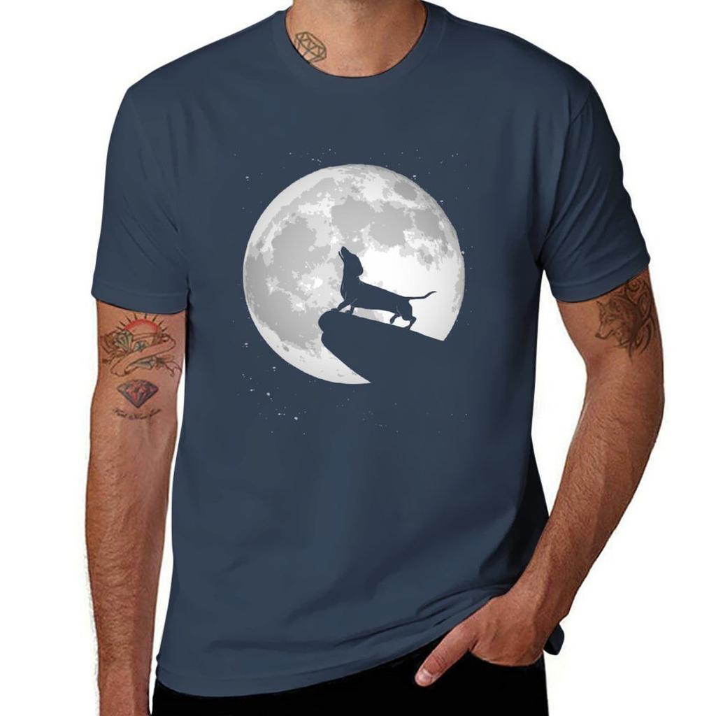 Dachshund Moon Howling Dackel Tshirt Modern Print Casual Tshirt