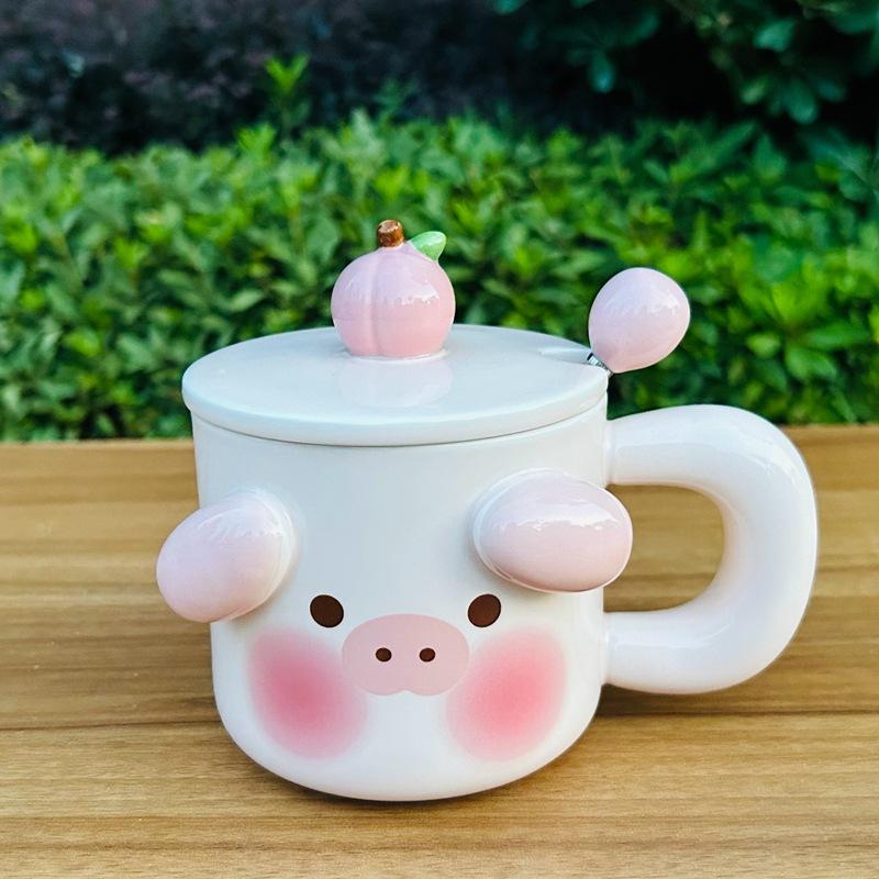 Cute Pig Souvenir Gift Cup Ceramic with Lid Mug Large Capacity Water Cup Birthday Gift Girl Couple Cup
