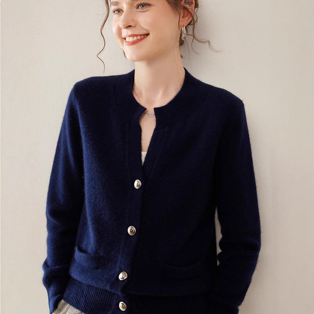Women's Slim Fit Cashmere Cardigan - Stylish & Versatile Round Neck Knit Sweater