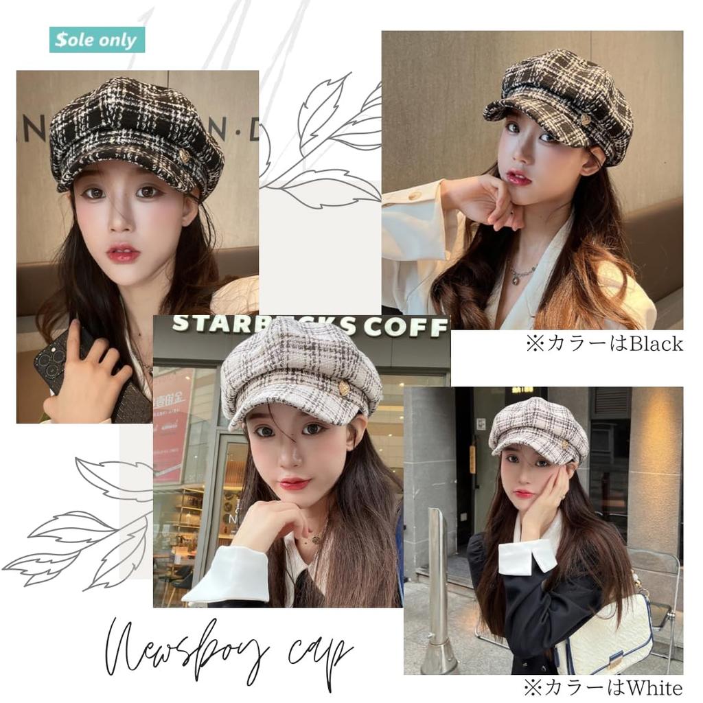 Sole Only Checkered Adjustable Tweed Cute [$ole Only] Casquette, Pattern, Size, Fabric, Motif, Stylish, Women's (White)