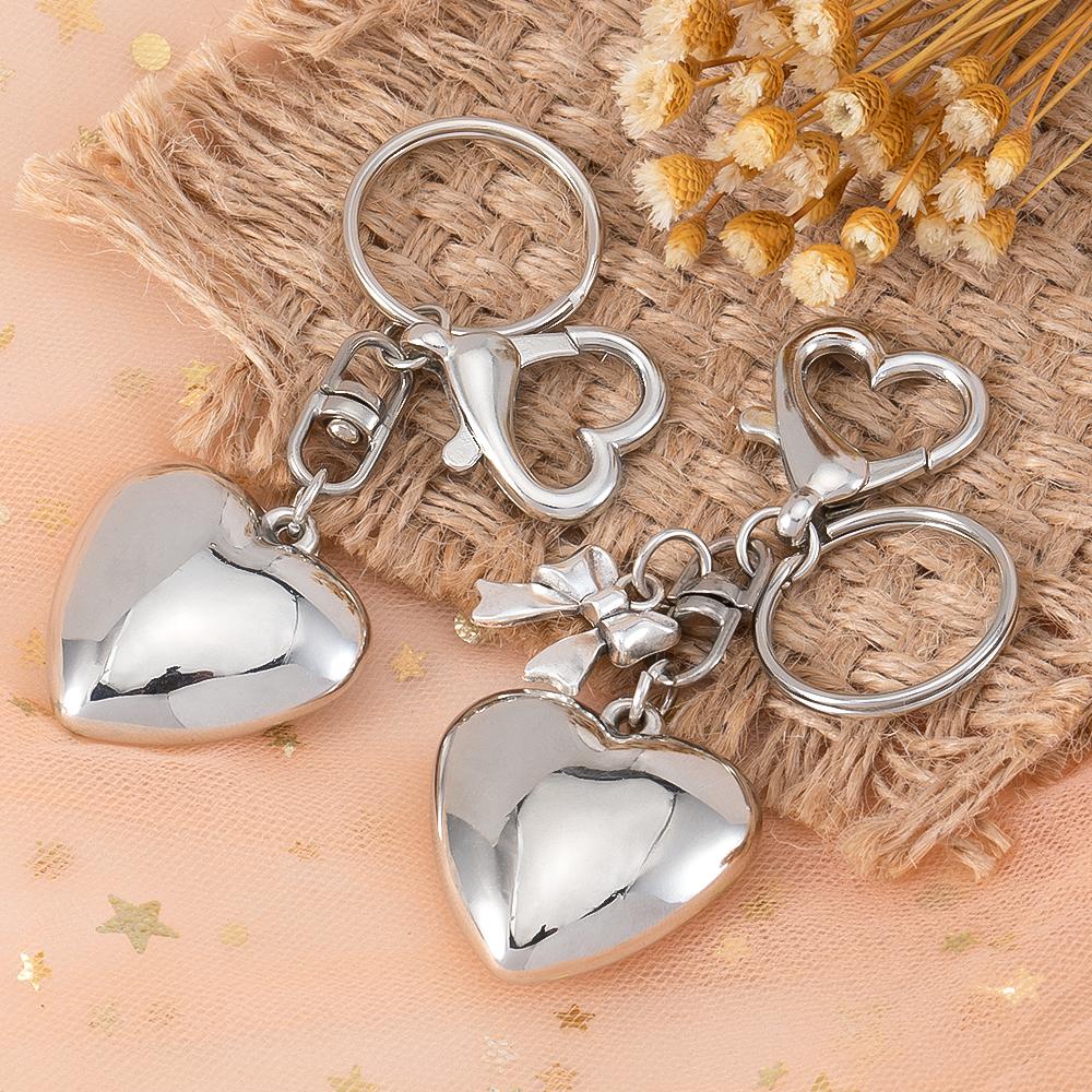 Y2K Big Heart Keychain Silver Color Key Ring For Women Girls Cute Friendship Gift Car Handbag Decoration Handmade Jewelry DIY