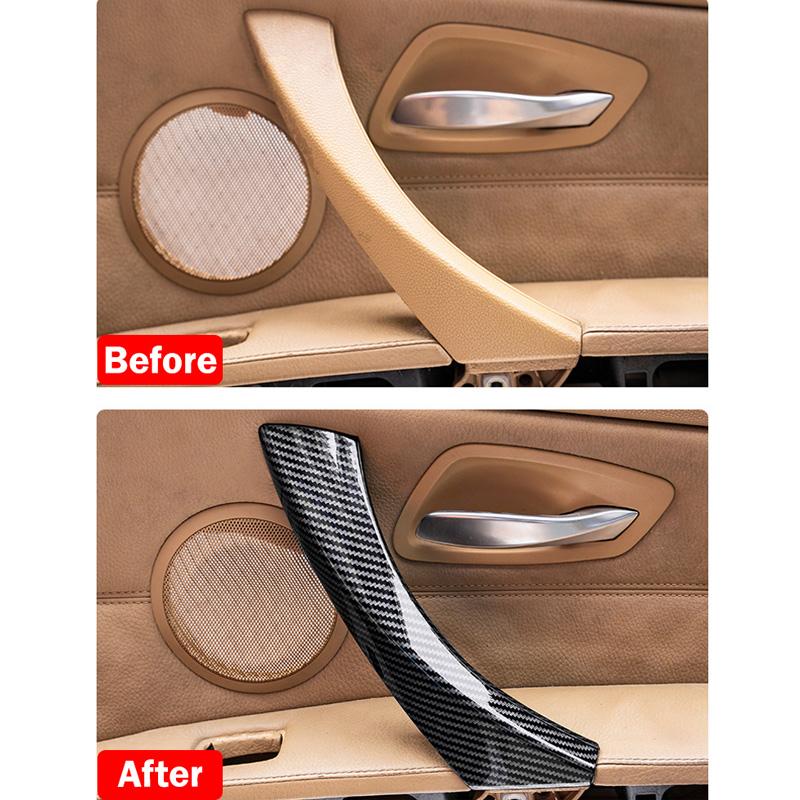 Carbon Fiber Matte Black ABS Inner Interior Door Panel Pull Handle Cover for BMW E90 E91 3-Series Sedan, Wagon 2005-2012