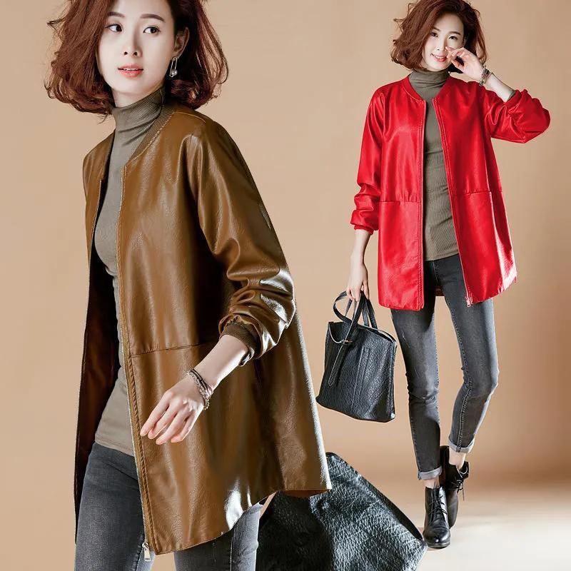 Leather Jackets Women Vintage Long Sleeve Coats Fashion Buttons Lapel Neck Casual Outerwear Solid Color Coats Plus Size
