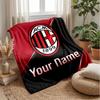AC Milan Custom Name Text Flannel Blanket Soccer Logo Personalized Fleece Throw Blanket Special Gift For Sofa Bedroom Home