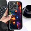 Coque de téléphone noire à dégradé néon rainurée pour iPhone 14/15/16/17 Pro Max