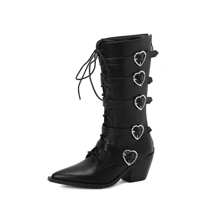 Fashion New Belt Buckle Cross Strap 6.5cm Thick Sole Long Boots Autumn Winter Fashion Short Plush Warm Women Knee High Boots Size 35-46