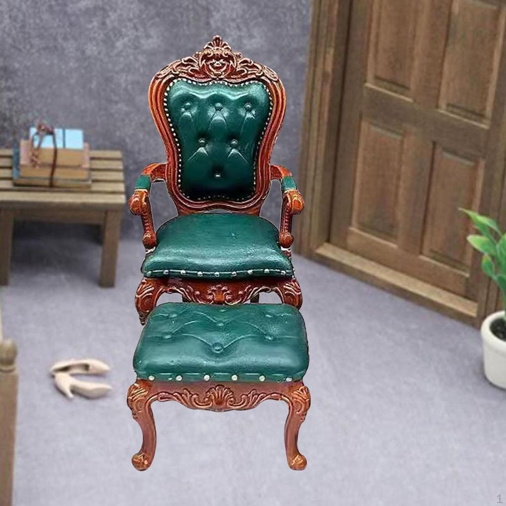 2 Pieces 1/12 Dollhouse Chair and Foot Stool, Simulation Accessories Toy, Doll