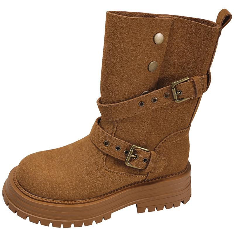 Queen Fan Vintage Maillard Style Thick-soled Martin Boots Women's 2025 New Autumn with Skirt Skinny Short Boots