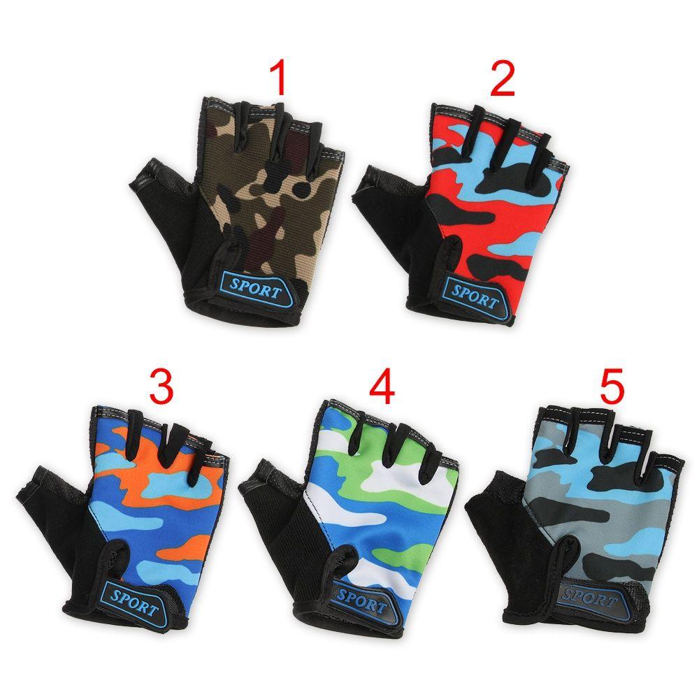 Elastic Hiking Camouflage Bike Mittens Riding Equipment Children Cycling Gloves Half Finger Golves
