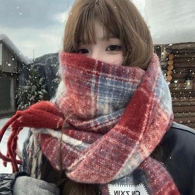 Autumn And Winter Korean Plaid Scarf Women'S Thick Atmosphere Warm Student Shawl Neck Scarf