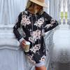 YYFS Damenmode Casual Blumendruck Herbst Winter Langarm Kapuzenpullover Kleider