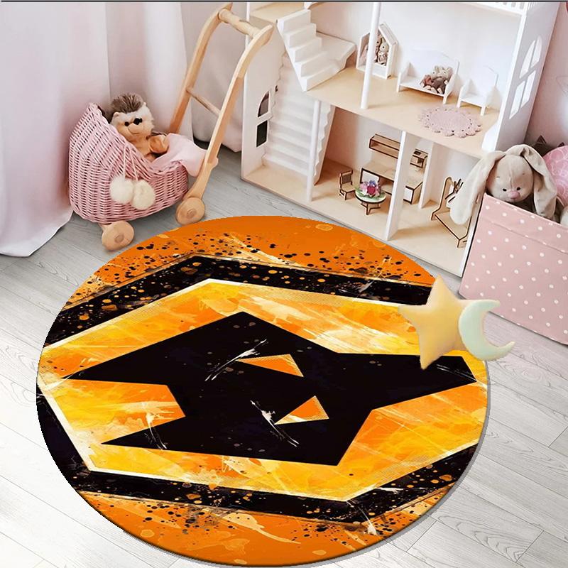 1PC Round Rug Wolves Football Club Emblem Printed Round Area Rug ,Rug For Home Office, Round Chair Rug, Decorative Carpet Fan Gifts Christmas Gift