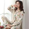 Pajamas women's spring and autumn 100% pure cotton long-sleeved plus size purple high-end autumn and winter cardigan loungewear two-piece set