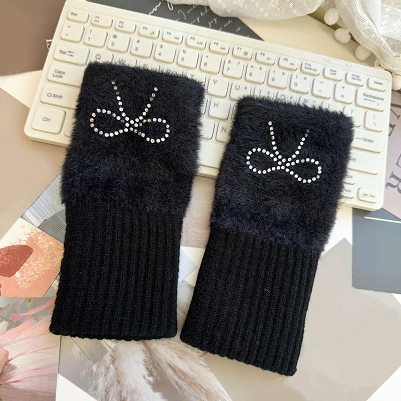 1Pair Warm Half Finger Gloves Can Write Students' Winter Touchscreen Gloves