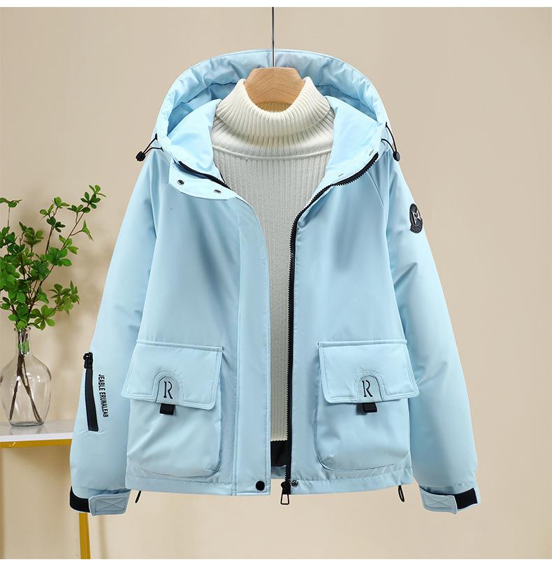 Warm outdoor down cotton jacket women's winter new fashion hooded short cotton jacket