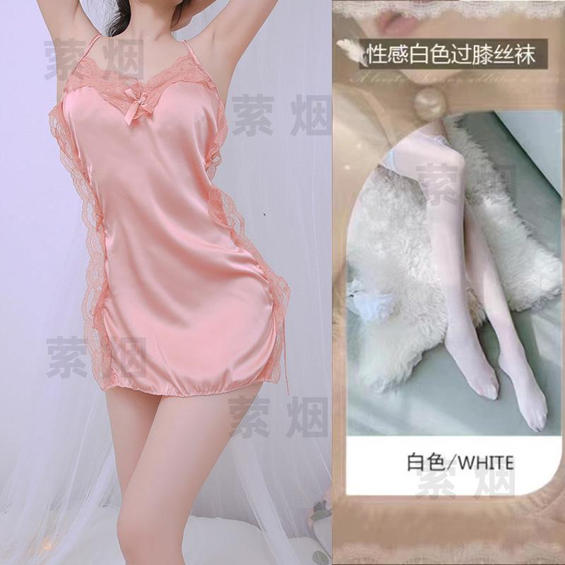Sex underwear bed sexy temptation suspender skirt side strap satin hollow small chest nightdress