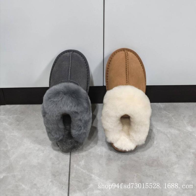 Wool Snow Boots New Fluffy Slippers Winter Wear Warm Velvet Cotton Shoes Bag Head Star Drag Lazy Drag