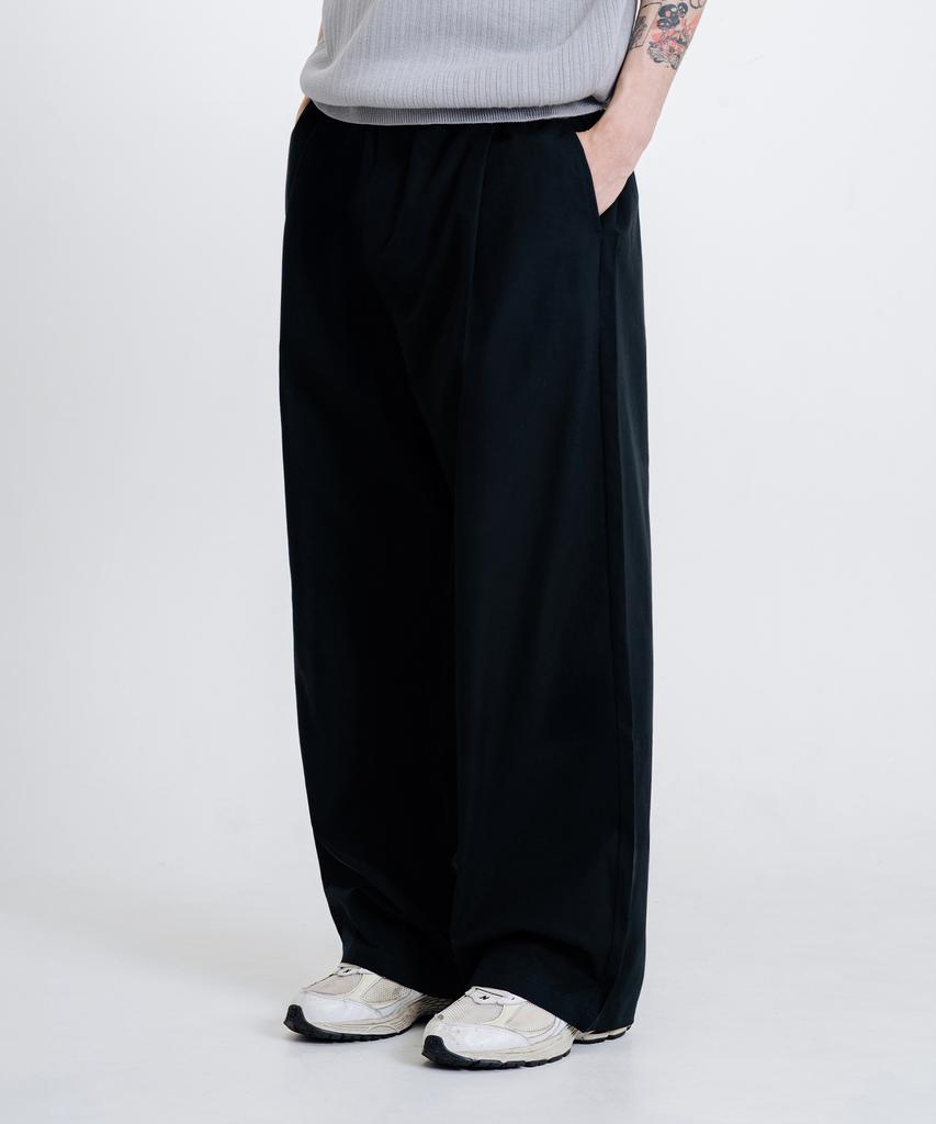 LEMAIN SECOND Linen-Like Elastic Waist Wide Pants [Black]