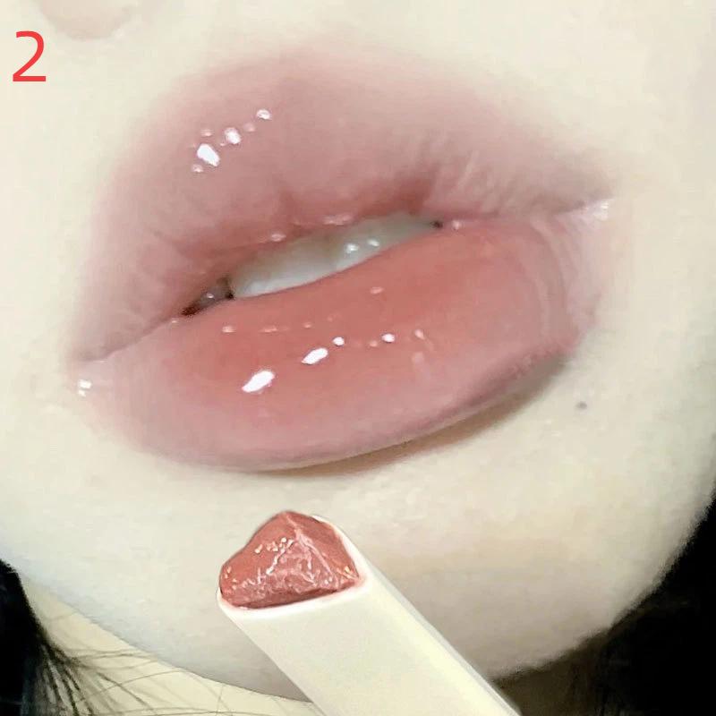 Water-Light Lip Glaze Mirror Glitter Lip Tint Long Lasting Moisturising Love Heart Shape Solid Lipstick Pen Lips Makeup Cosmetic