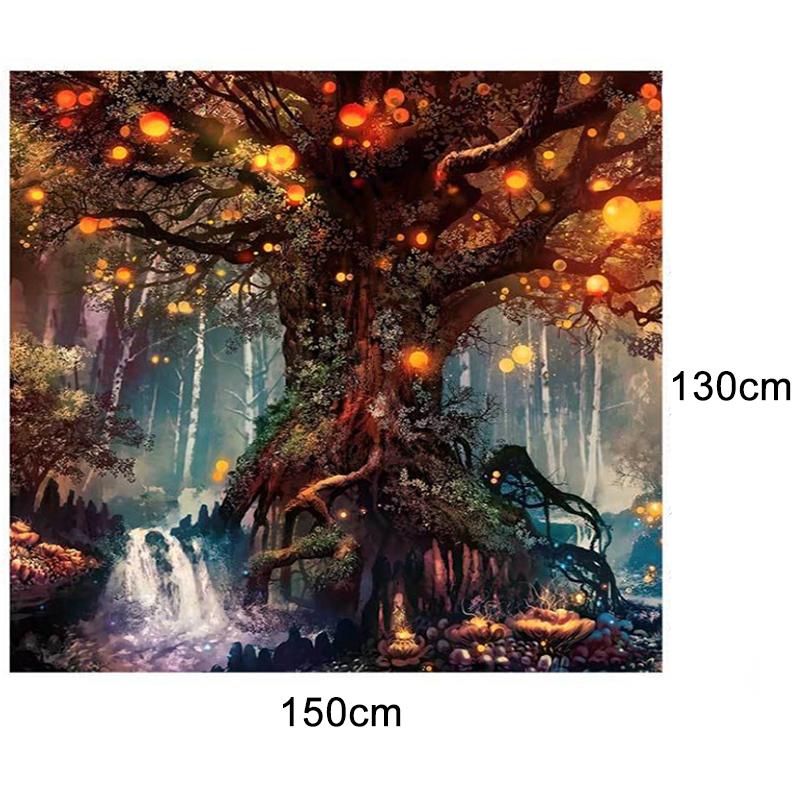 Psychedelic Tapestry Forest Trees and Stars Bedspread Wall Hanging Home Decor