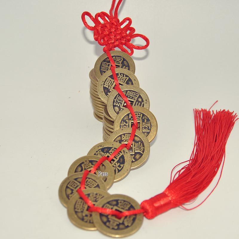 Thickened Brass Five Emperor Coins Chinese Knot Pendant Ornament
