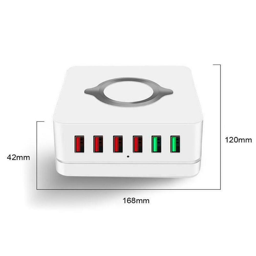 6-Port USB Qi Fast Wireless Charger Dual Quick Charge QC3.0 Charging Station