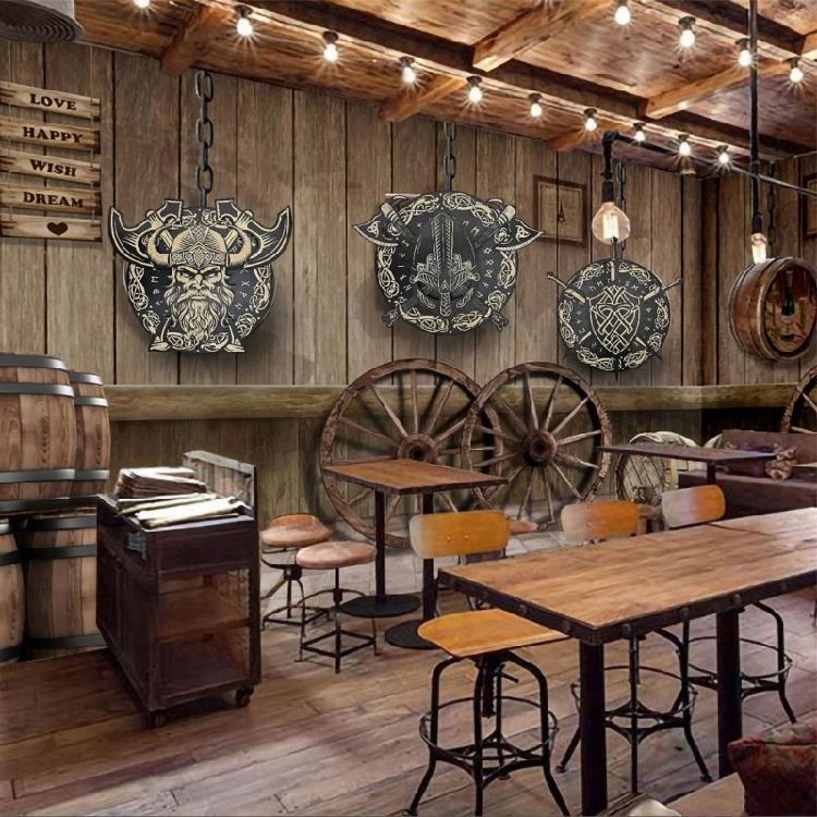 Cultural Wood Wall Hangings Medieval Nordic Portrait Sword Wall Plaques Decors